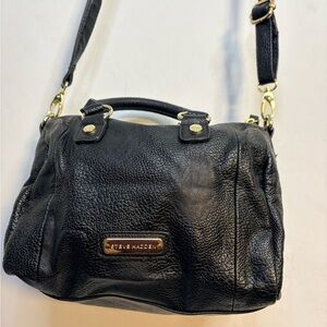 Steve Madden Black Pebbled Faux Leather Crossbody Satchel with Gold Hardware